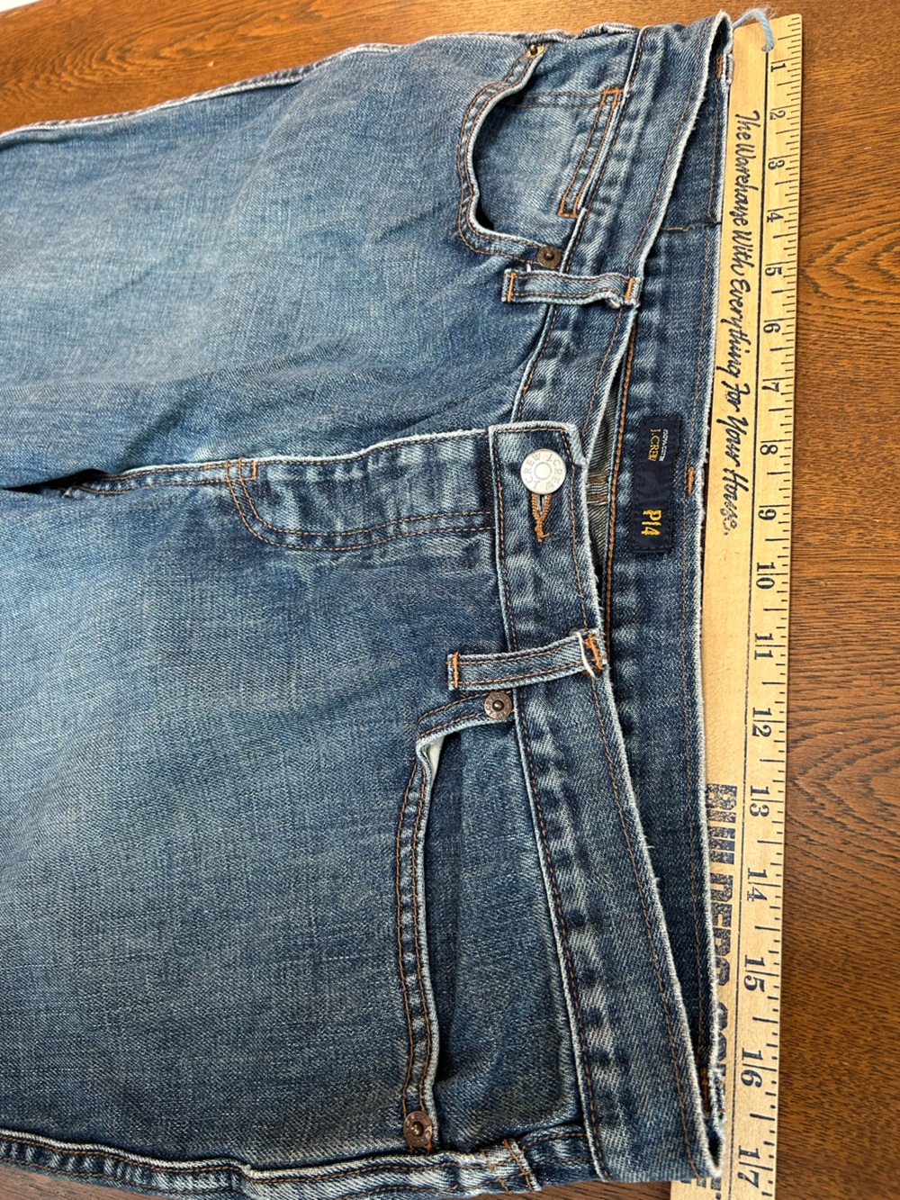 JCREW Classic 3 ButtonFly Straight Leg Blue Jeans, szP14. 5 pocket.Leather patch - Picture 9 of 10